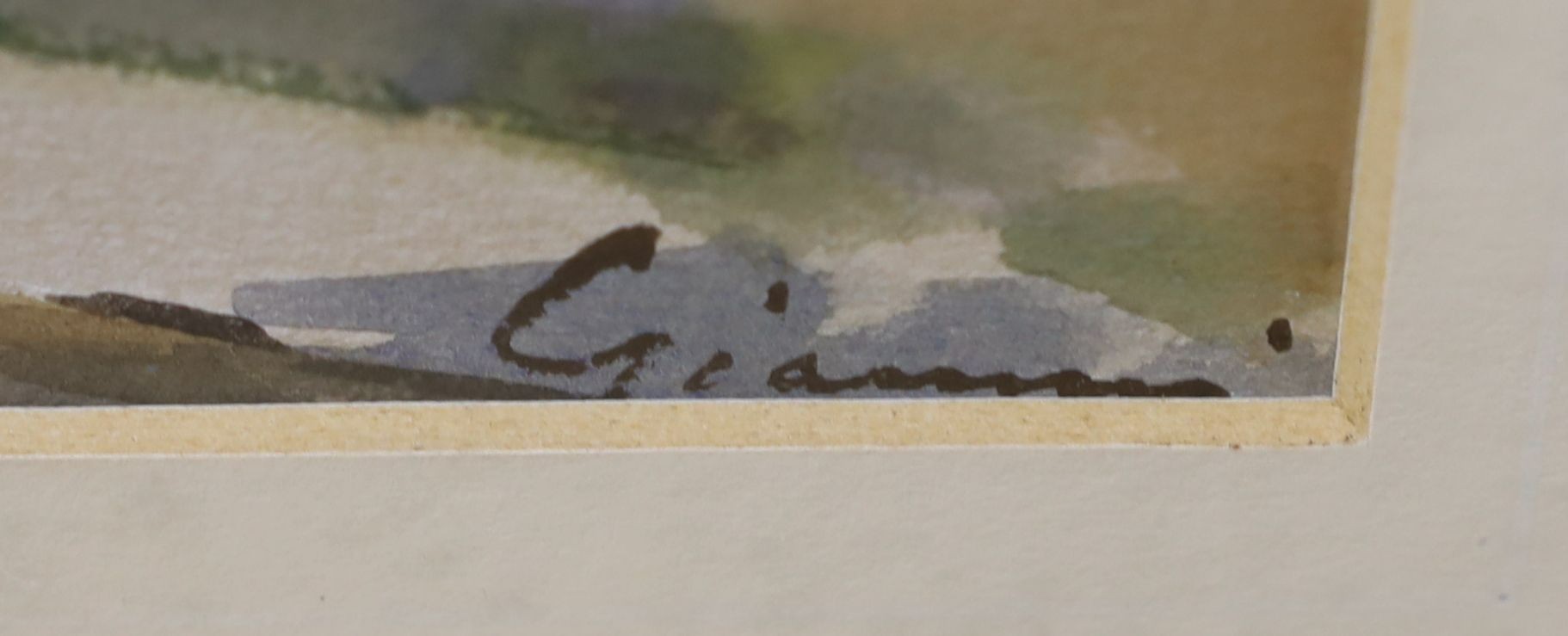 Gianni, watercolour, Terrace overlooking an Italian lake, signed, 16 x 34cm